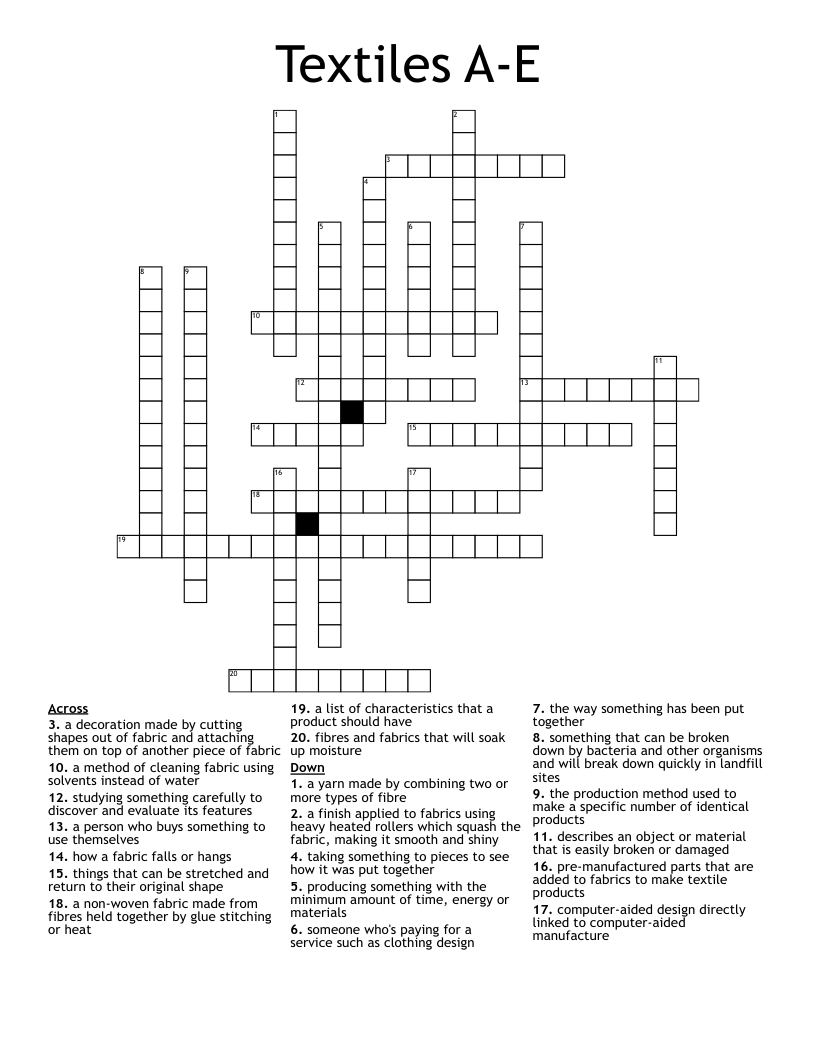 Textiles A-E Crossword