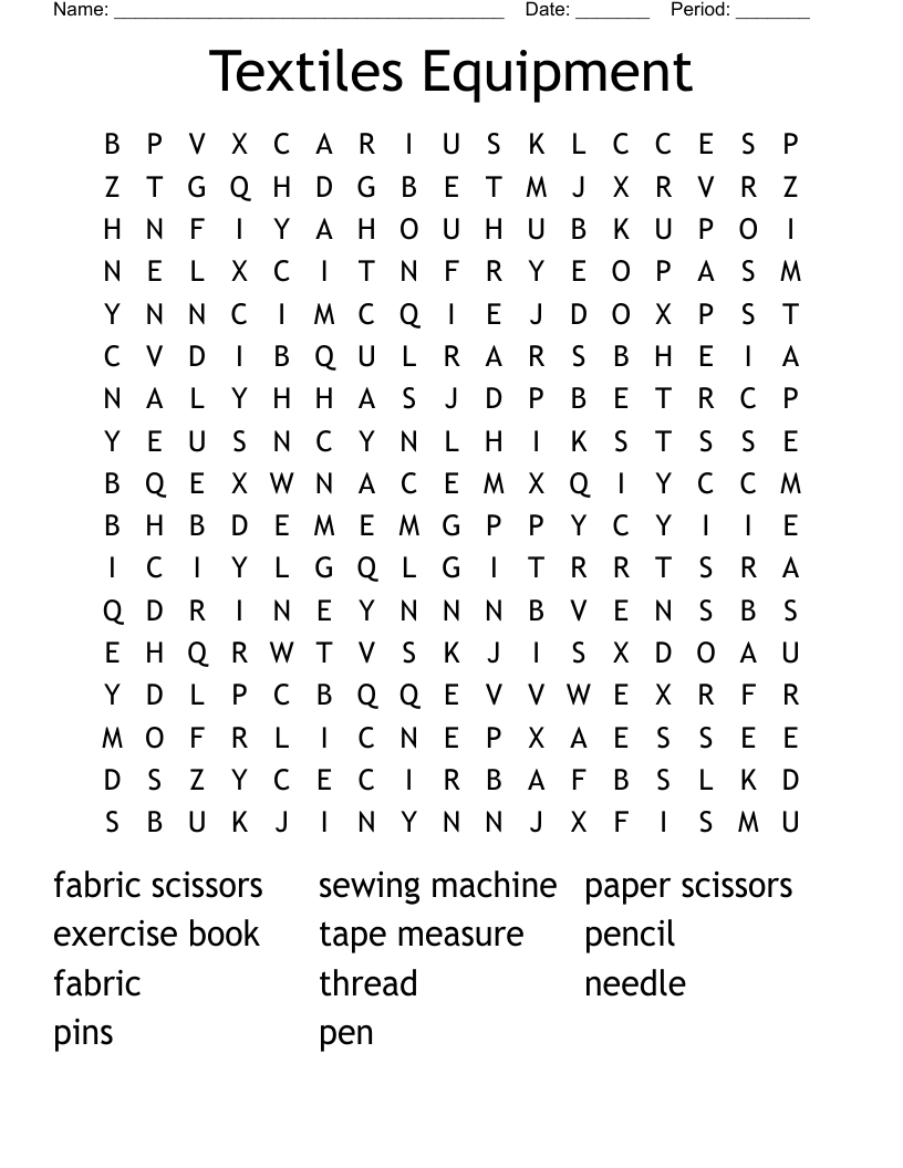 Textiles Equipment Word Search