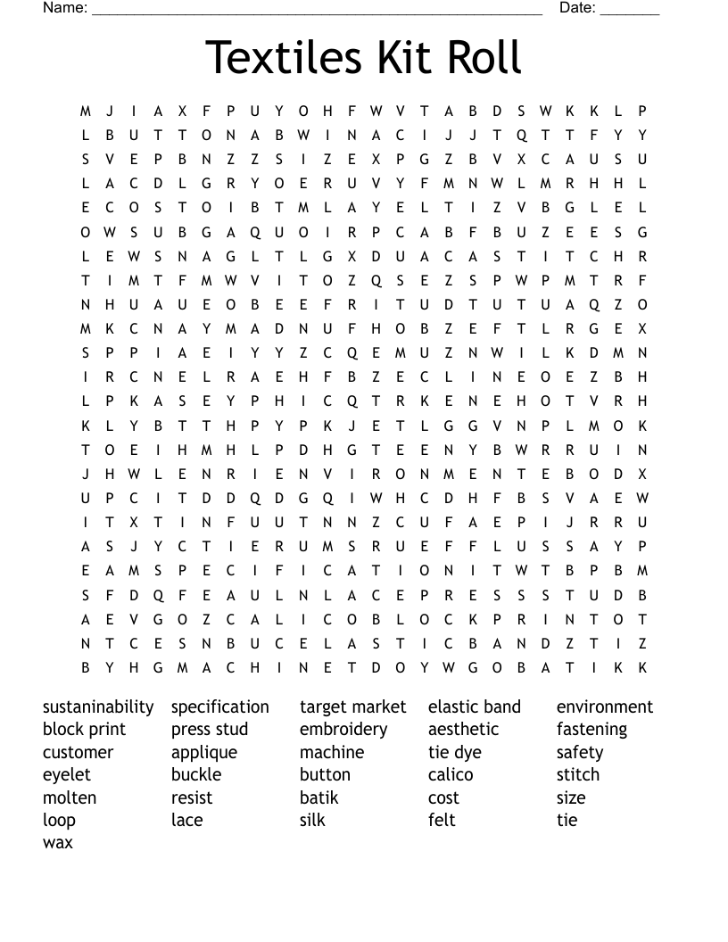 Textiles Kit Roll Word Search