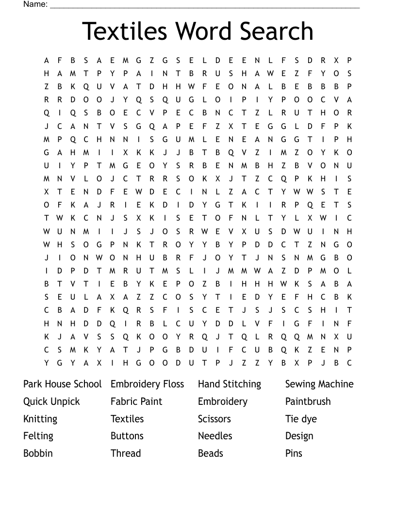 Textiles Word Search