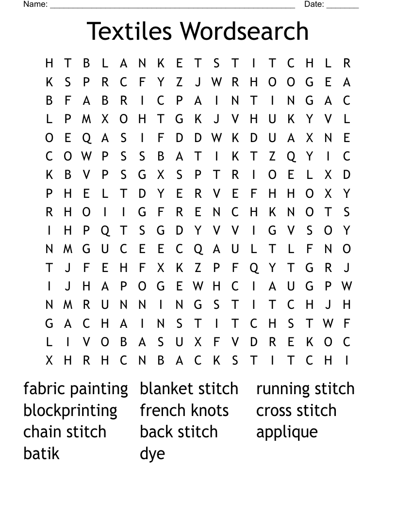 Textiles Wordsearch