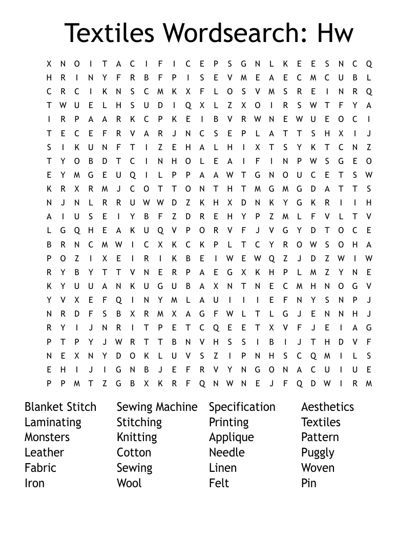 Textiles Wordsearch: Hw