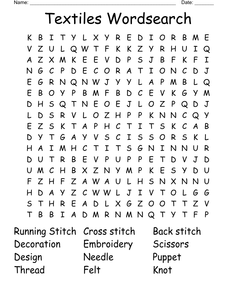 Textiles Wordsearch 