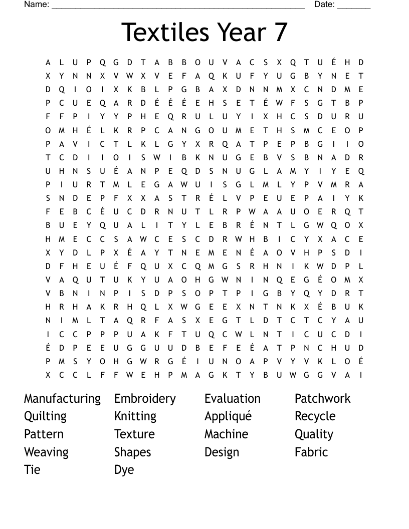 Textiles Year 7 Word Search