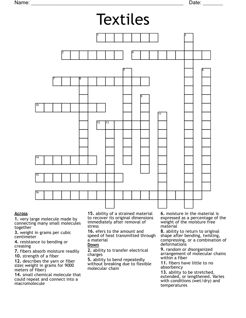 Textiles  Crossword