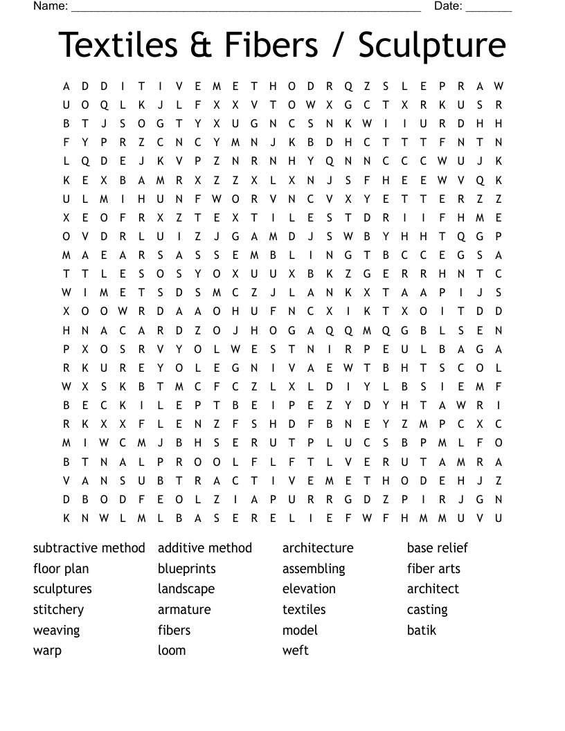 Textiles & Fibers / Sculpture Word Search