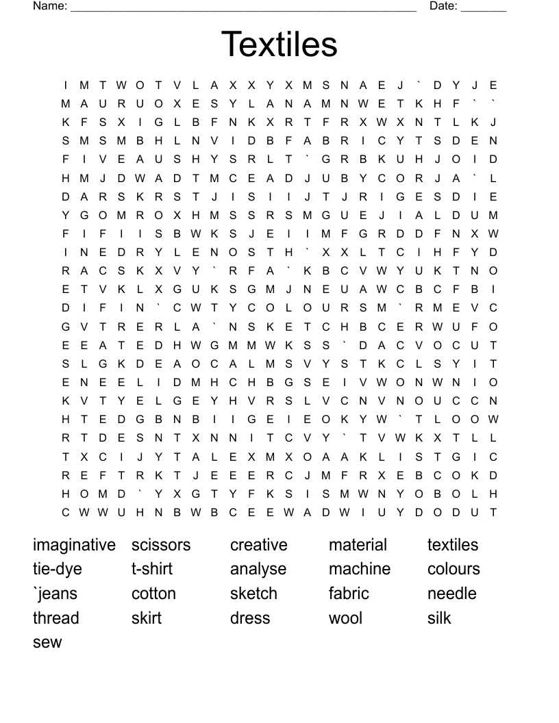 Textiles    Word Search