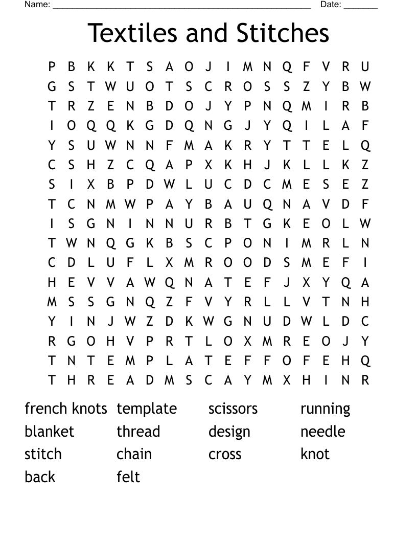 Textiles and Stitches Word Search