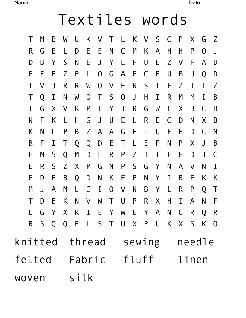 Textiles words Word Search