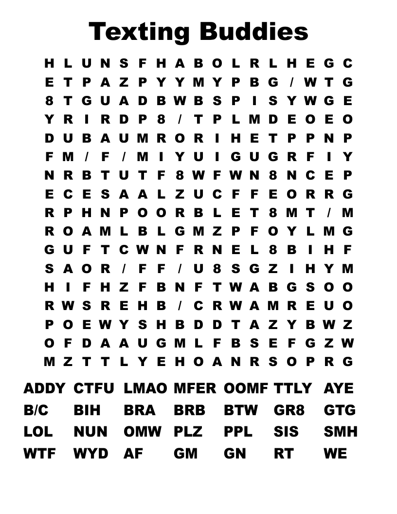 Texting Buddies Word Search