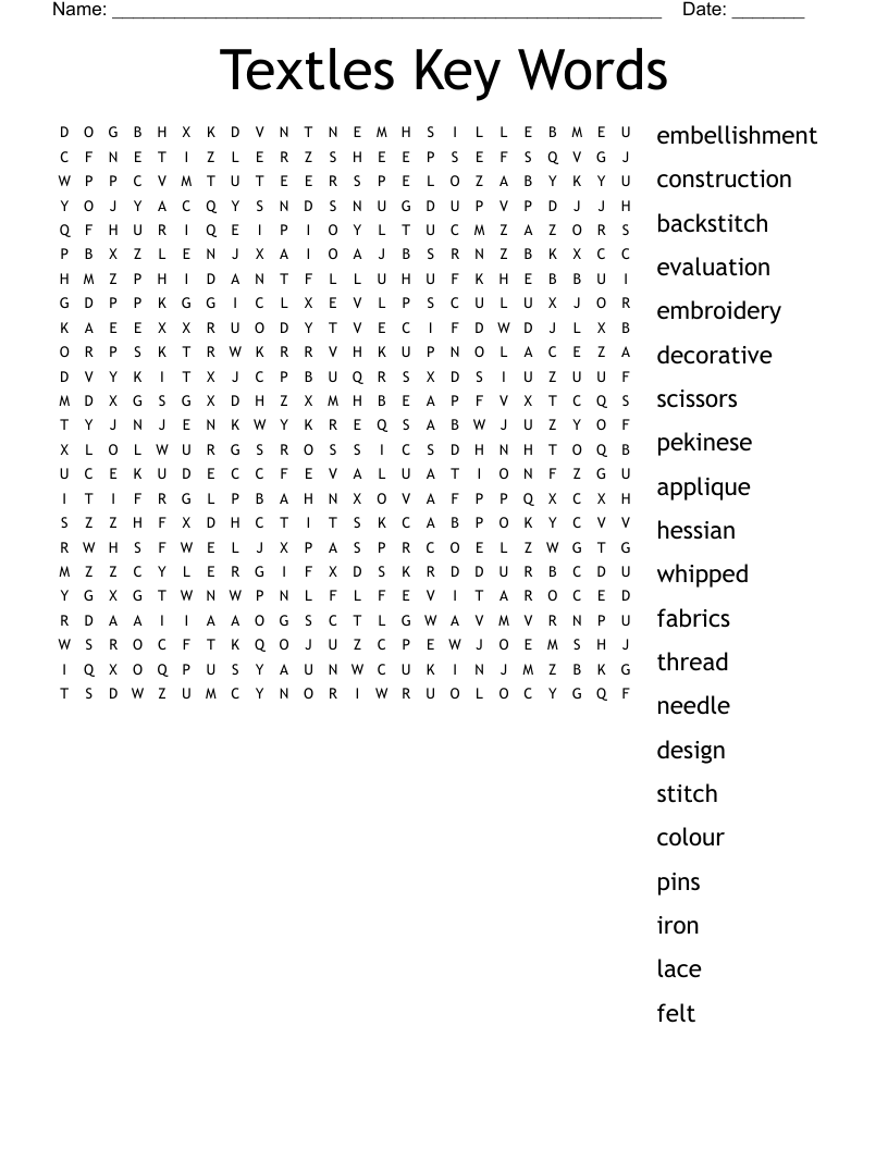 Textles Key Words Word Search