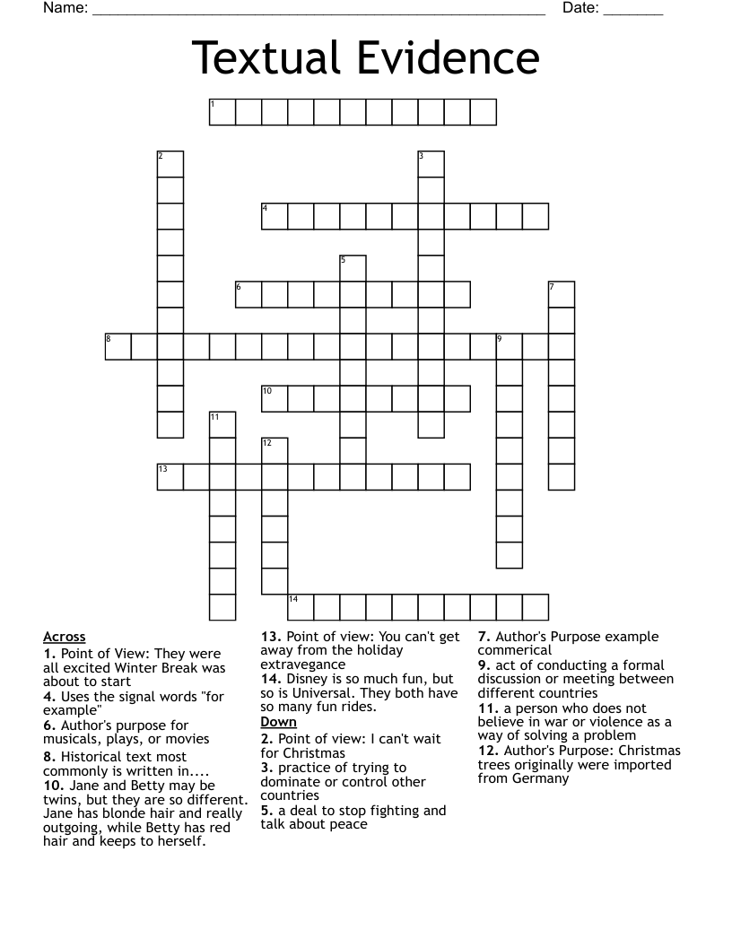 Textual Evidence Crossword