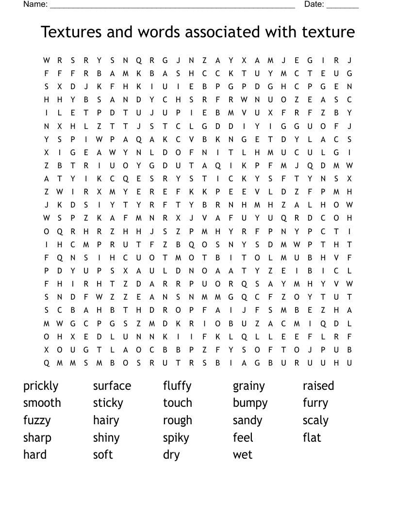 Textures and words associated with texture Word Search