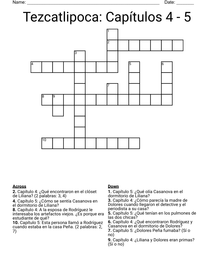 Tezcatlipoca: Capítulos 4 - 5 Crossword