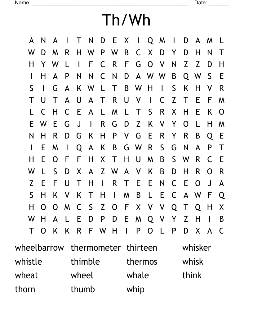 Th/Wh Word Search
