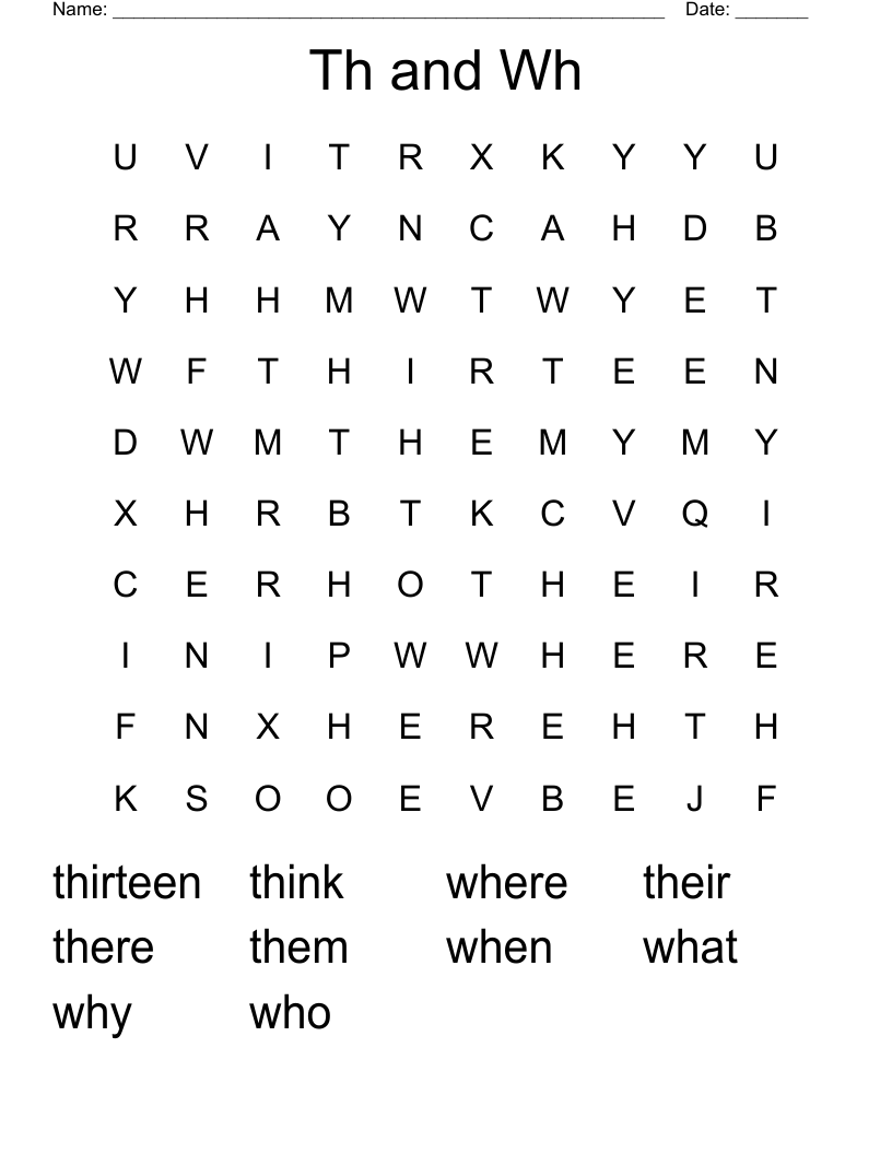 Th and Wh Word Search