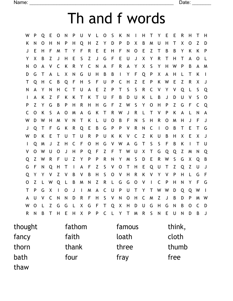 Th and f words Word Search