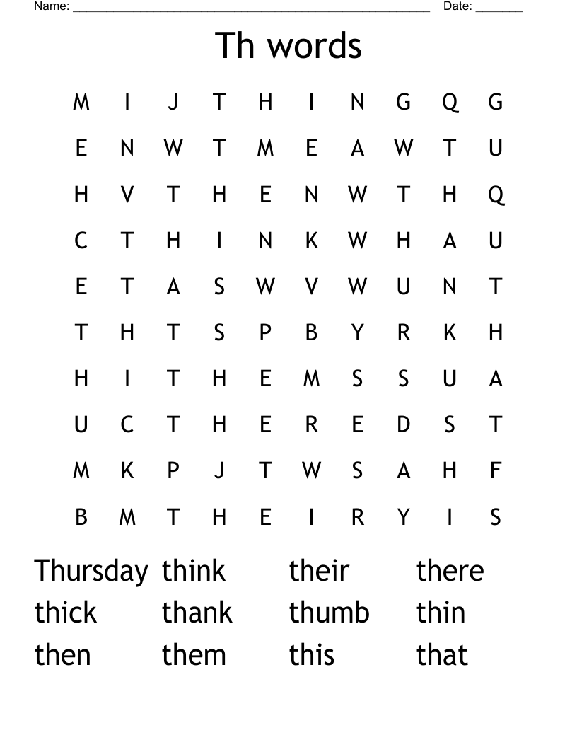 Th words Word Search