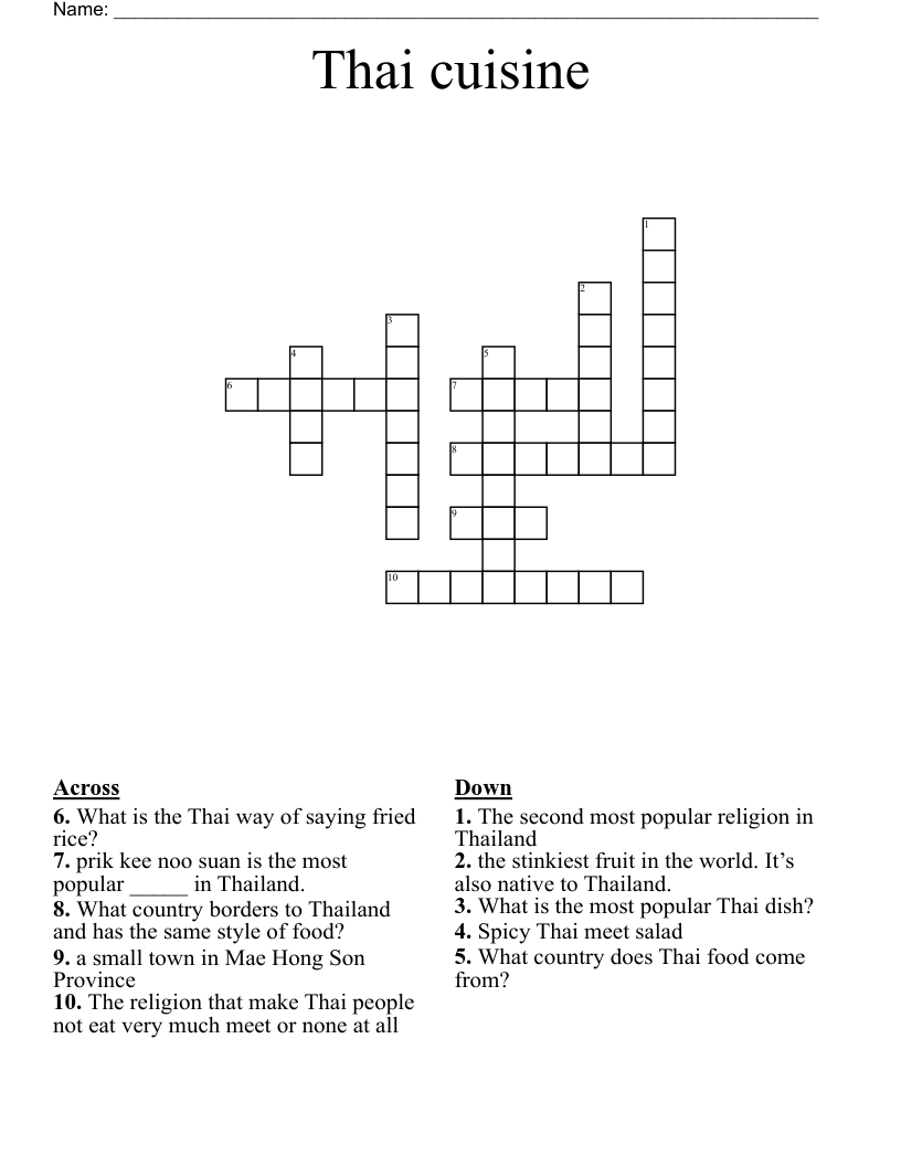 Thai cuisine  Crossword