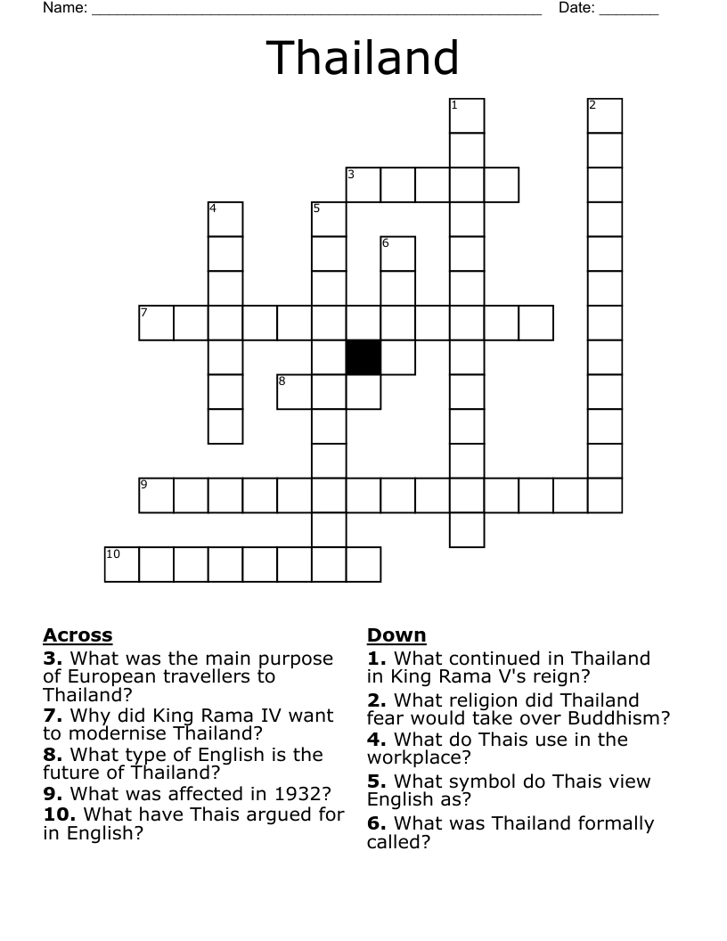 Thailand Crossword