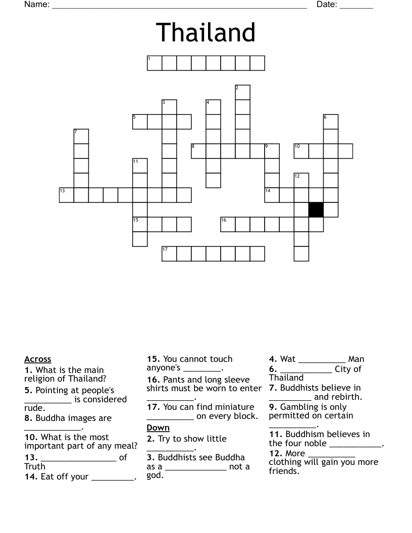 Thailand Crossword