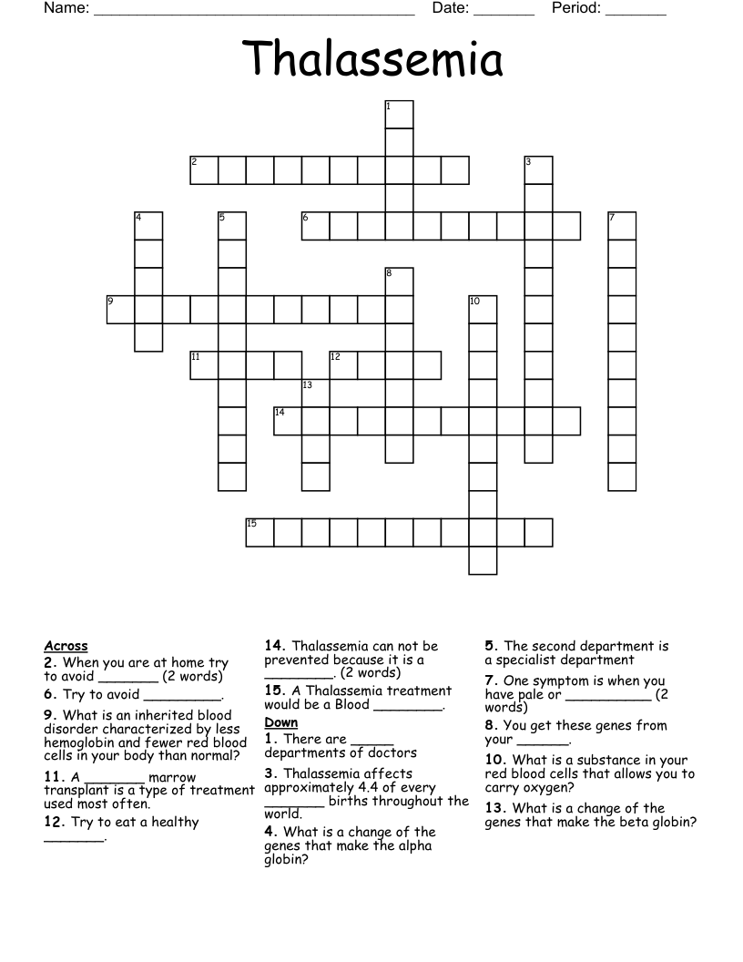 Thalassemia Crossword