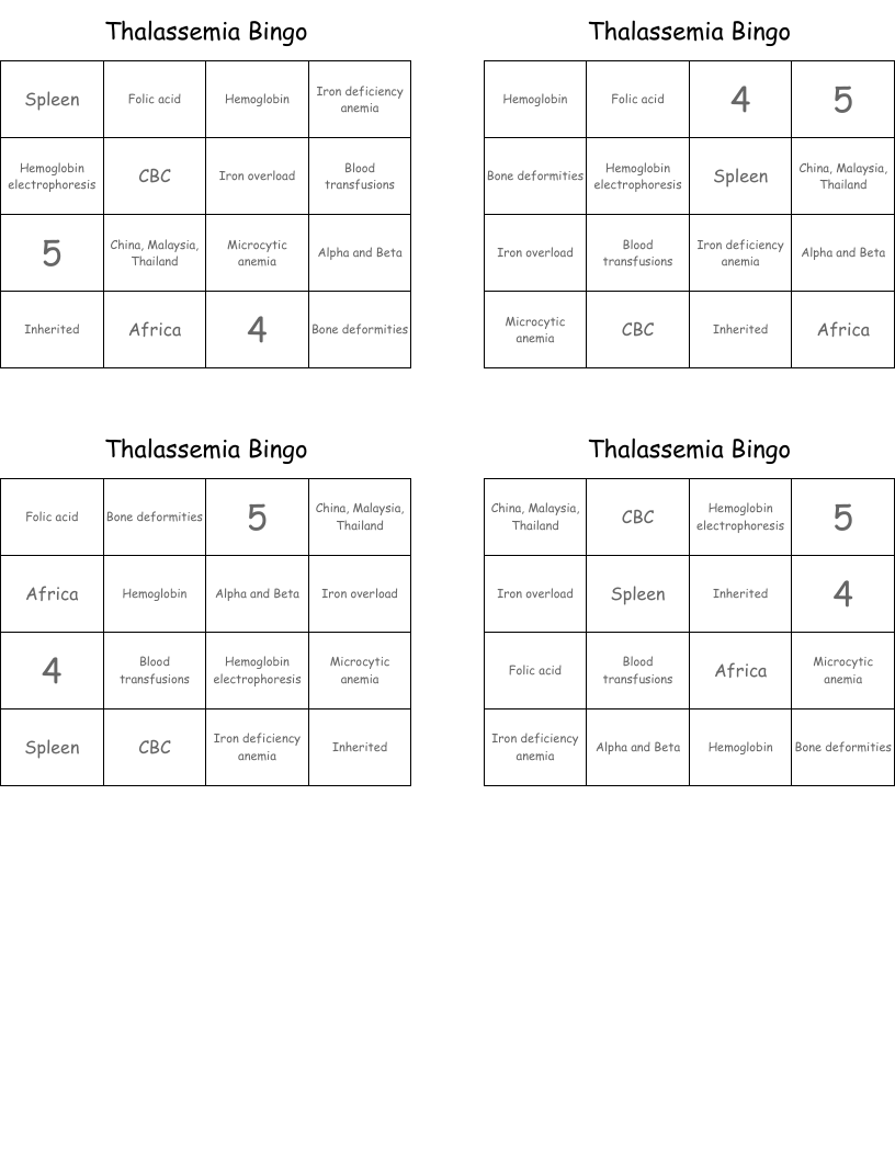 Thalassemia Bingo