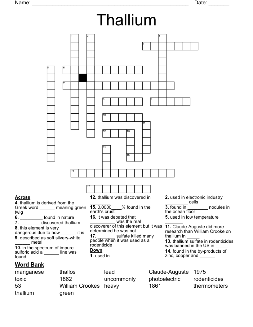Thallium Crossword