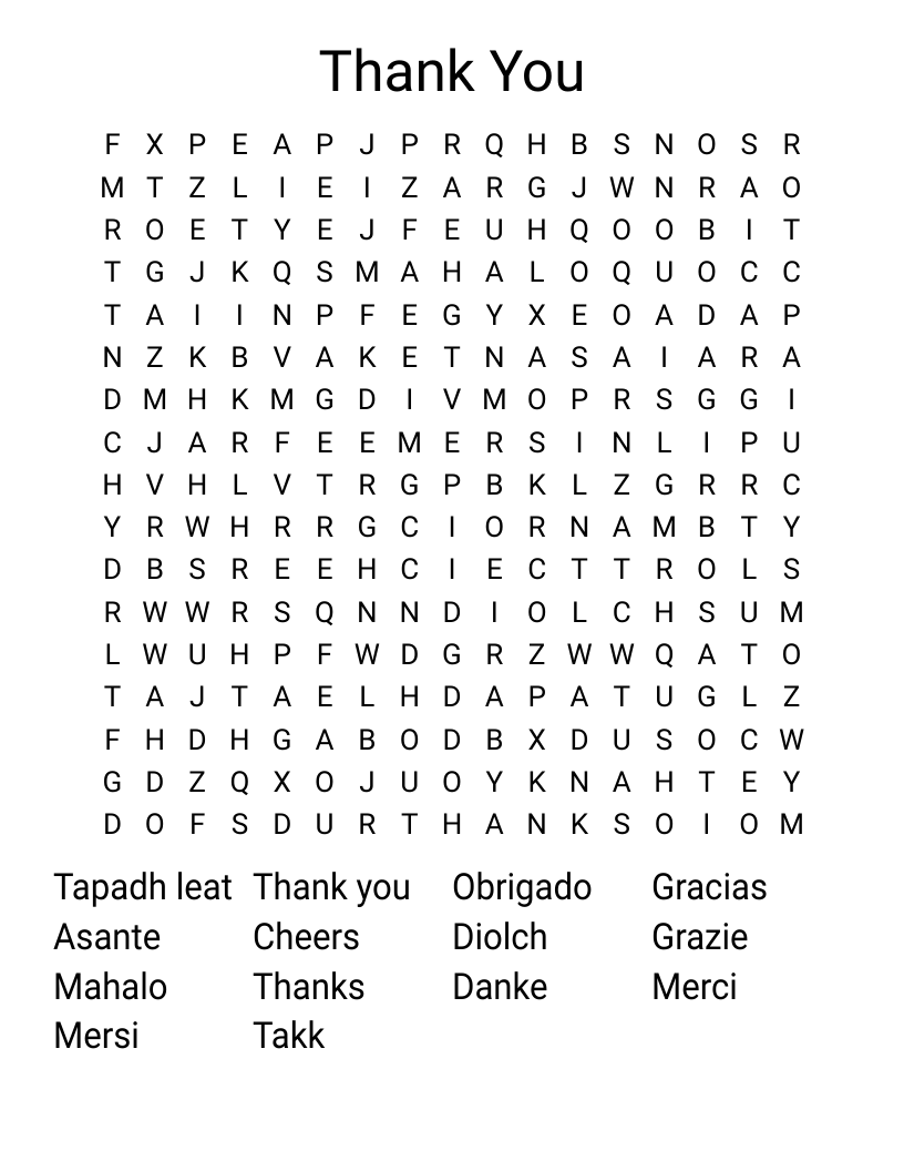 Thank You Word Search