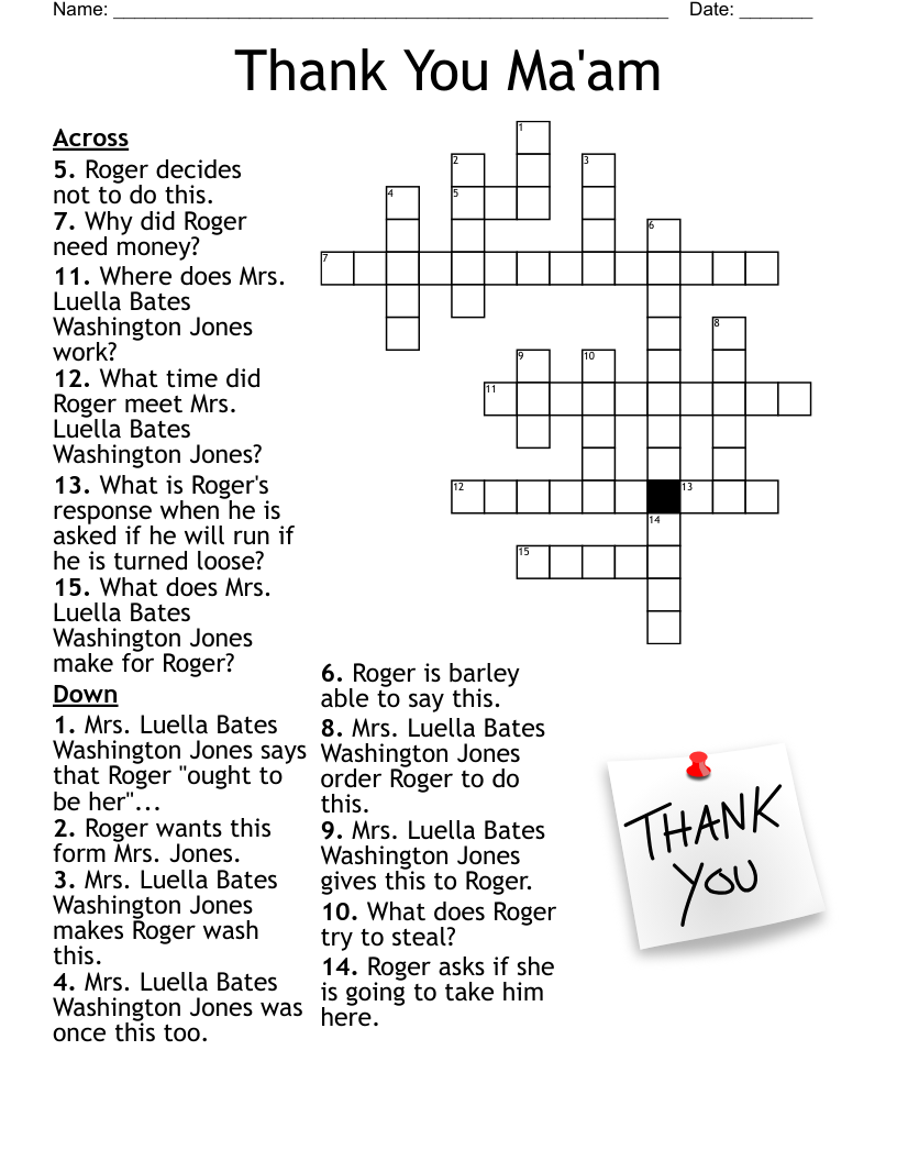 Thank You Ma'am Crossword