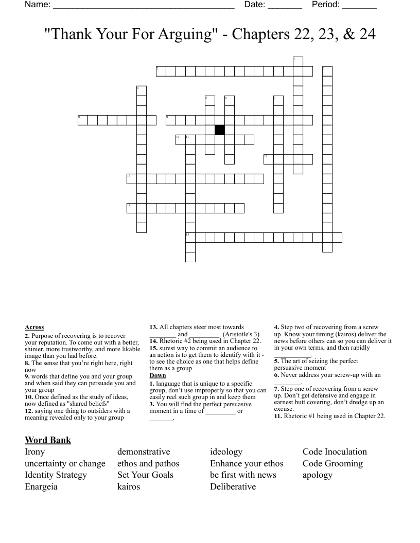 "Thank Your For Arguing" - Chapters 22, 23, & 24 Crossword