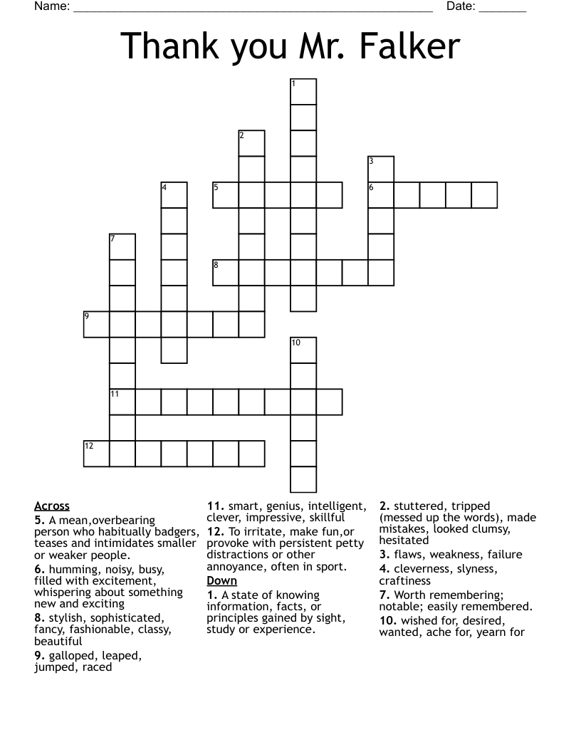 Thank you Mr. Falker Crossword