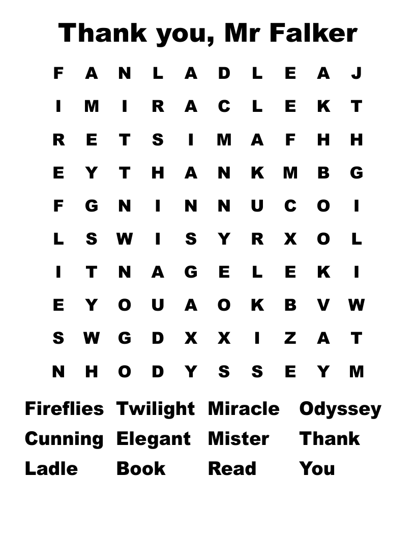 Thank you, Mr Falker Word Search