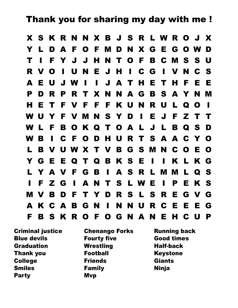 Thank you for sharing my day with me !  Word Search