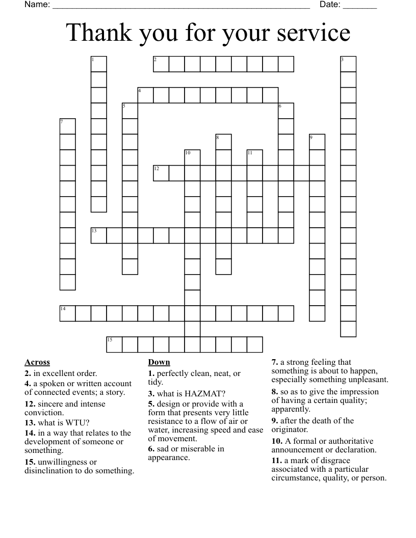 Thank you for your service  Crossword