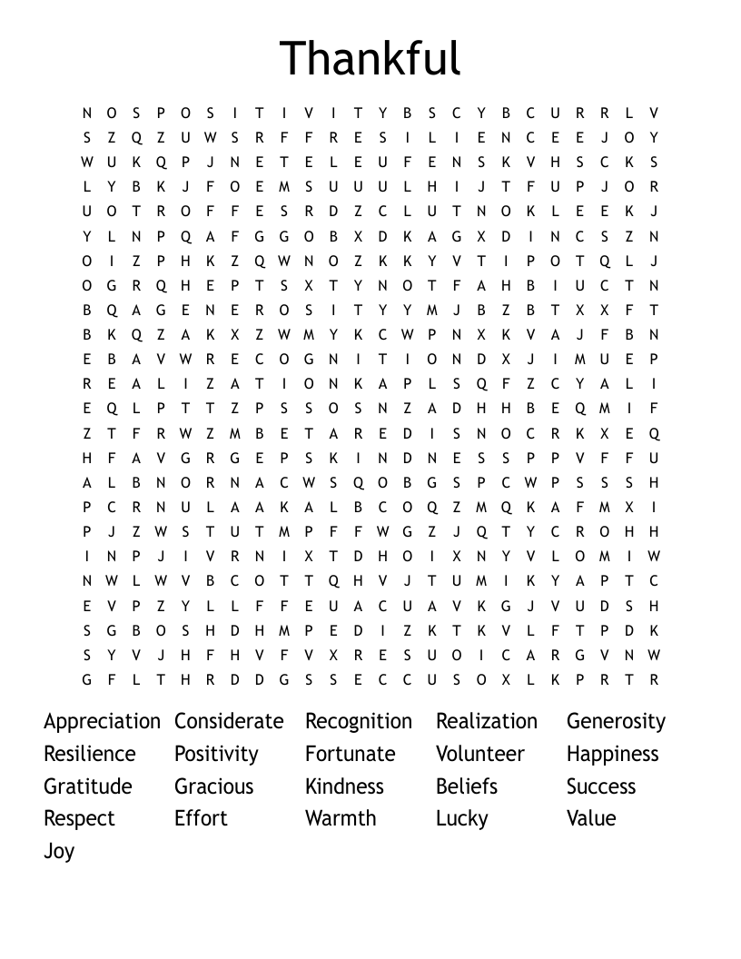 Thankful Word Search