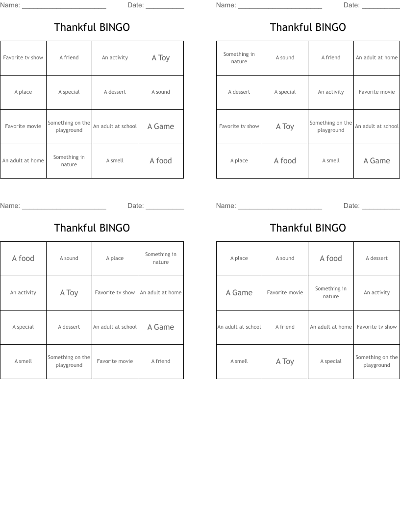 Thankful BINGO