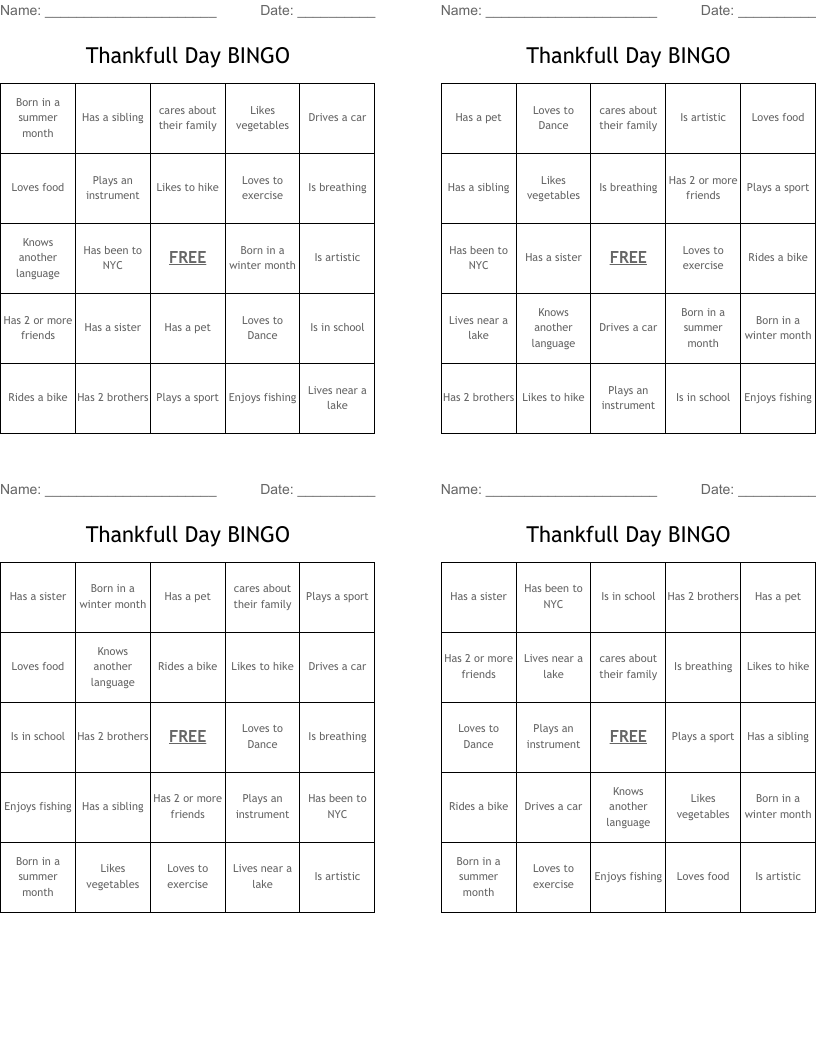 Thankfull Day BINGO