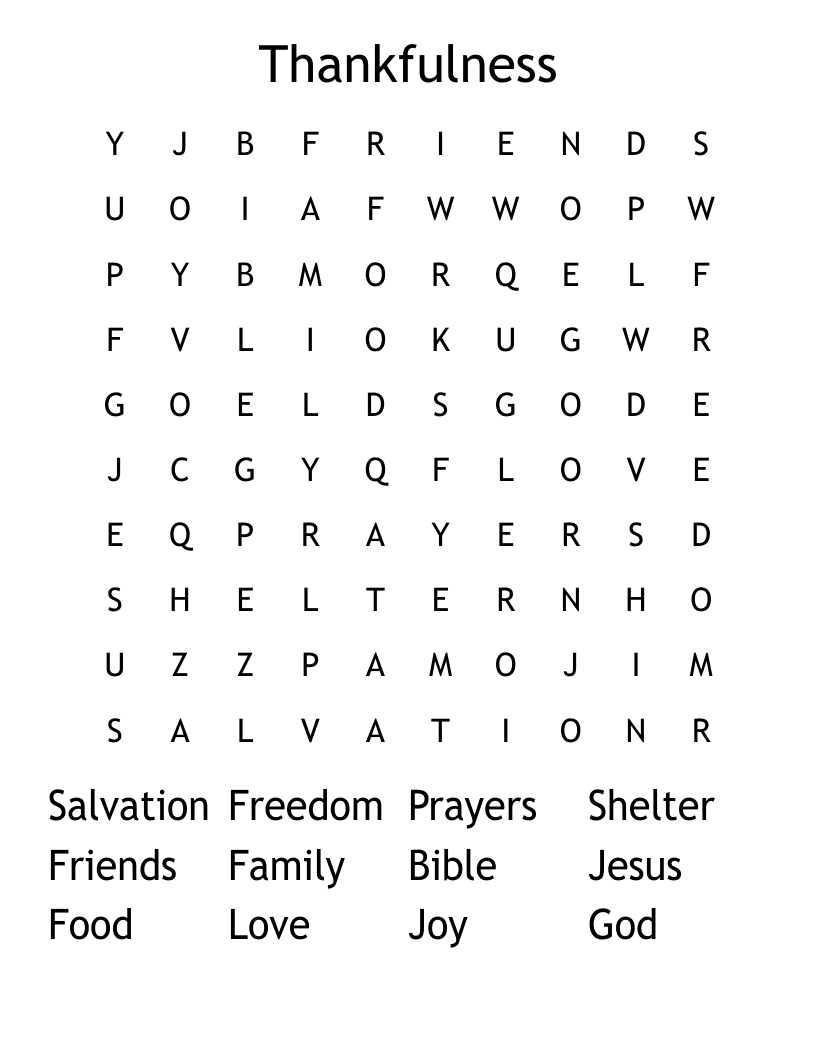 Thankfulness Word Search