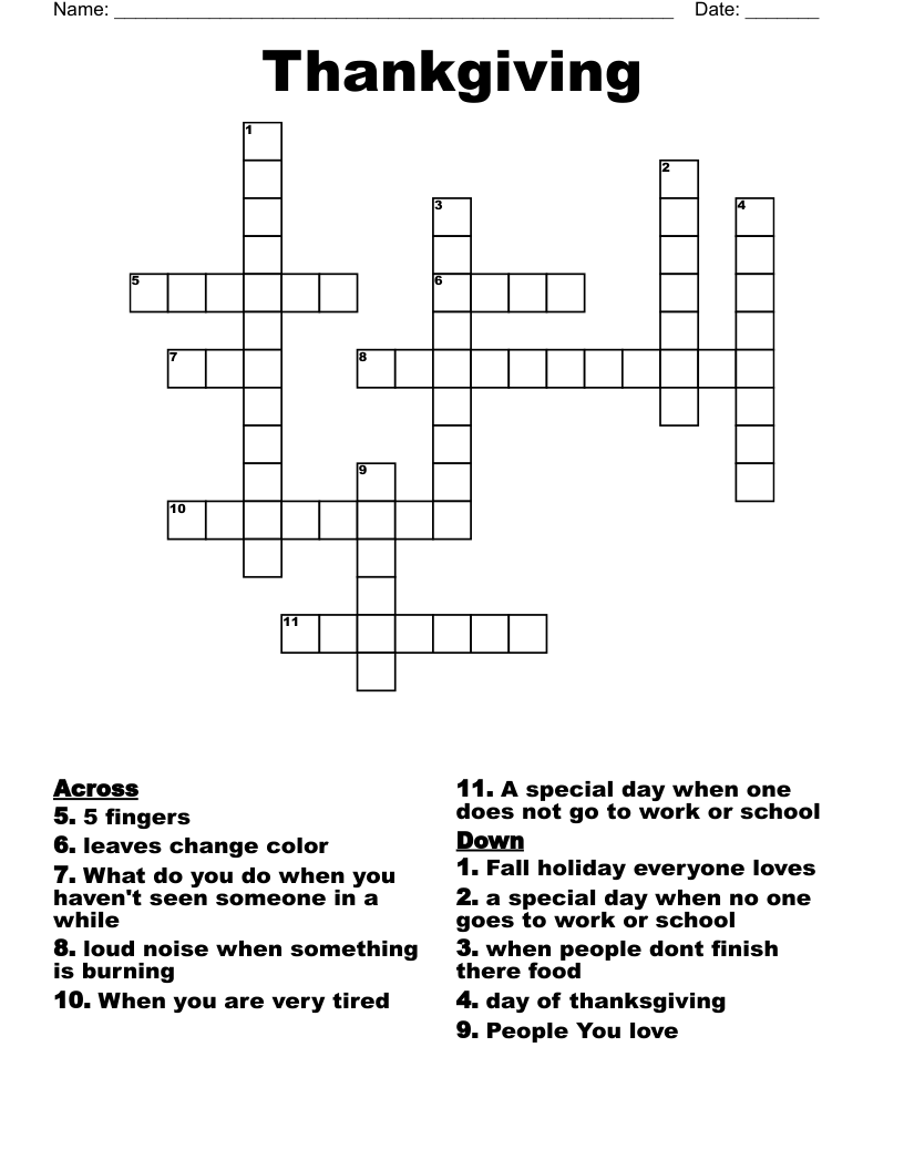 Thankgiving Crossword