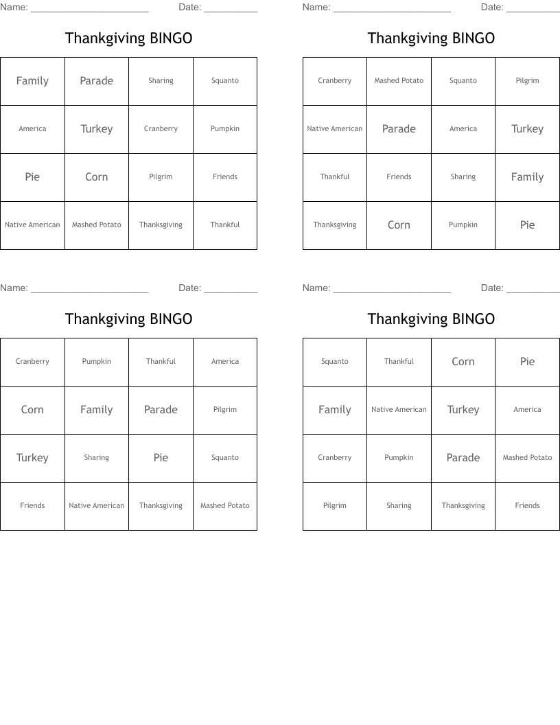 Thankgiving BINGO