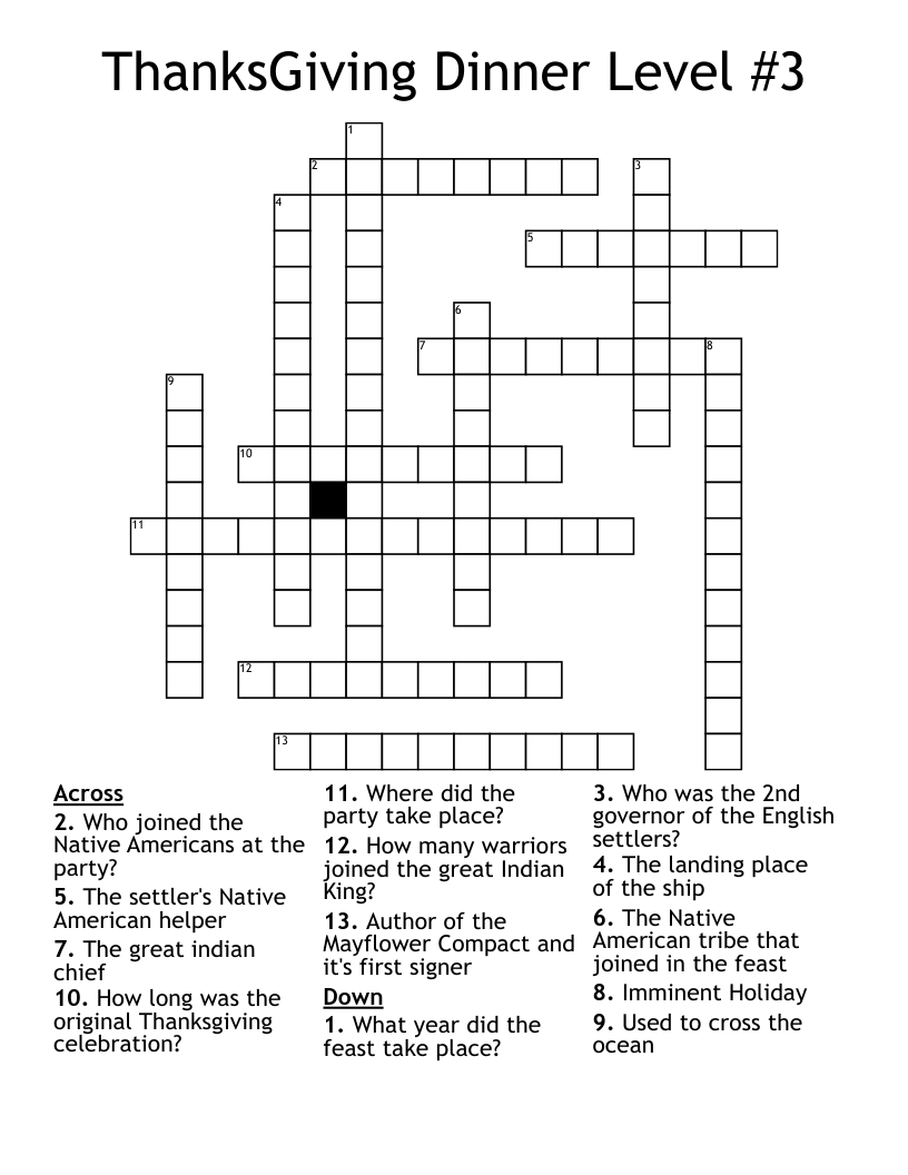 ThanksGiving Dinner  Level #3 Crossword