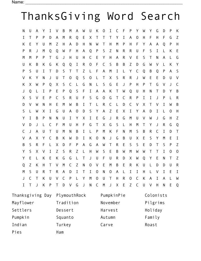 ThanksGiving Word Search