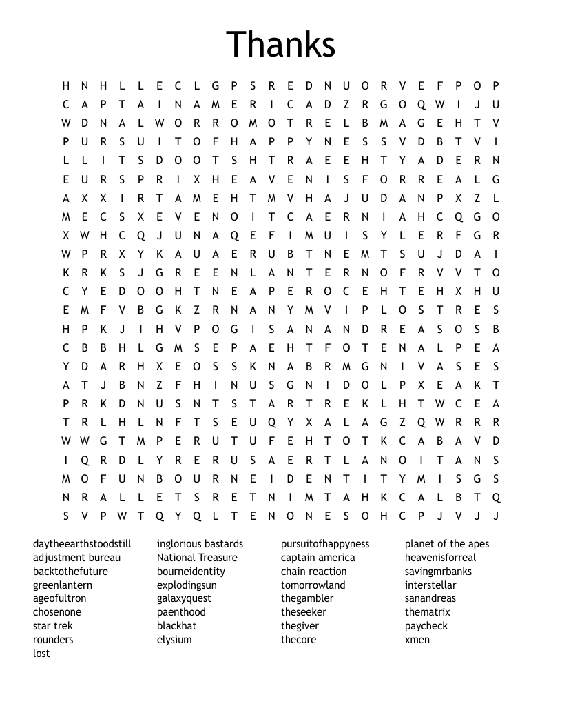 Thanks Word Search