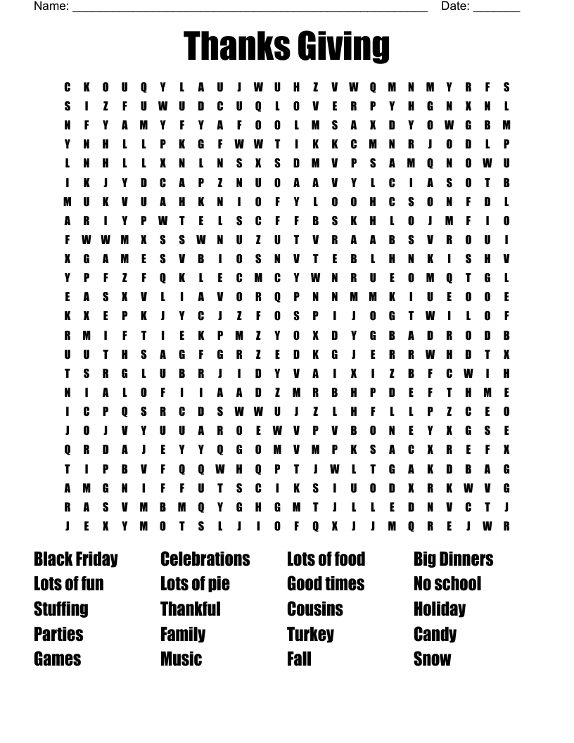 Thanks Giving Word Search