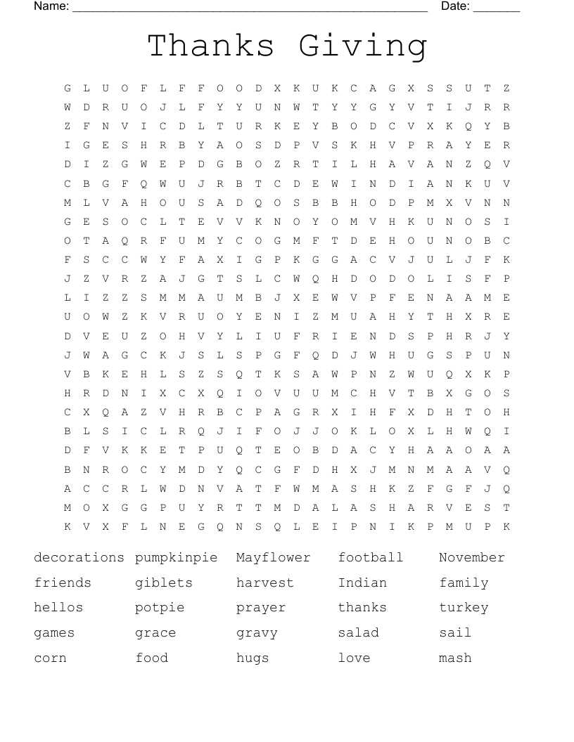 Thanks Giving Word Search