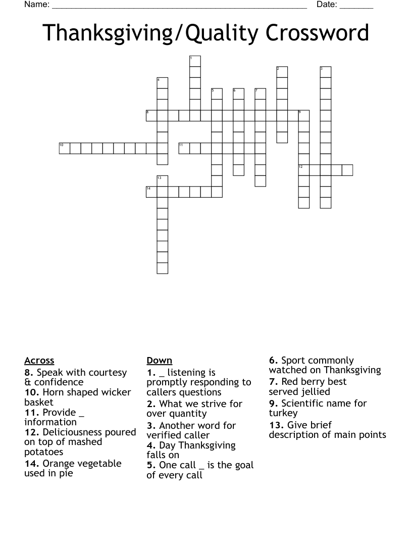Thanksgiving/Quality Crossword