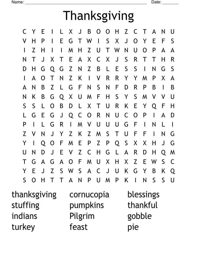 Thanksgiving Word Search