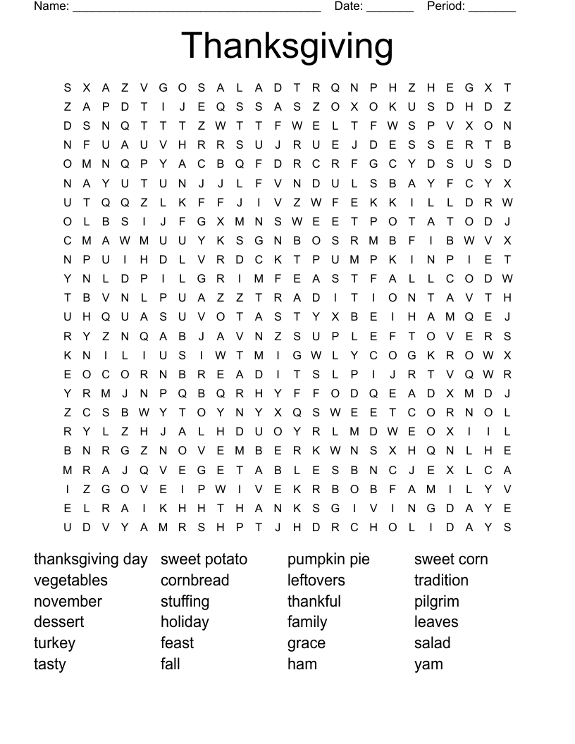 Thanksgiving Word Search