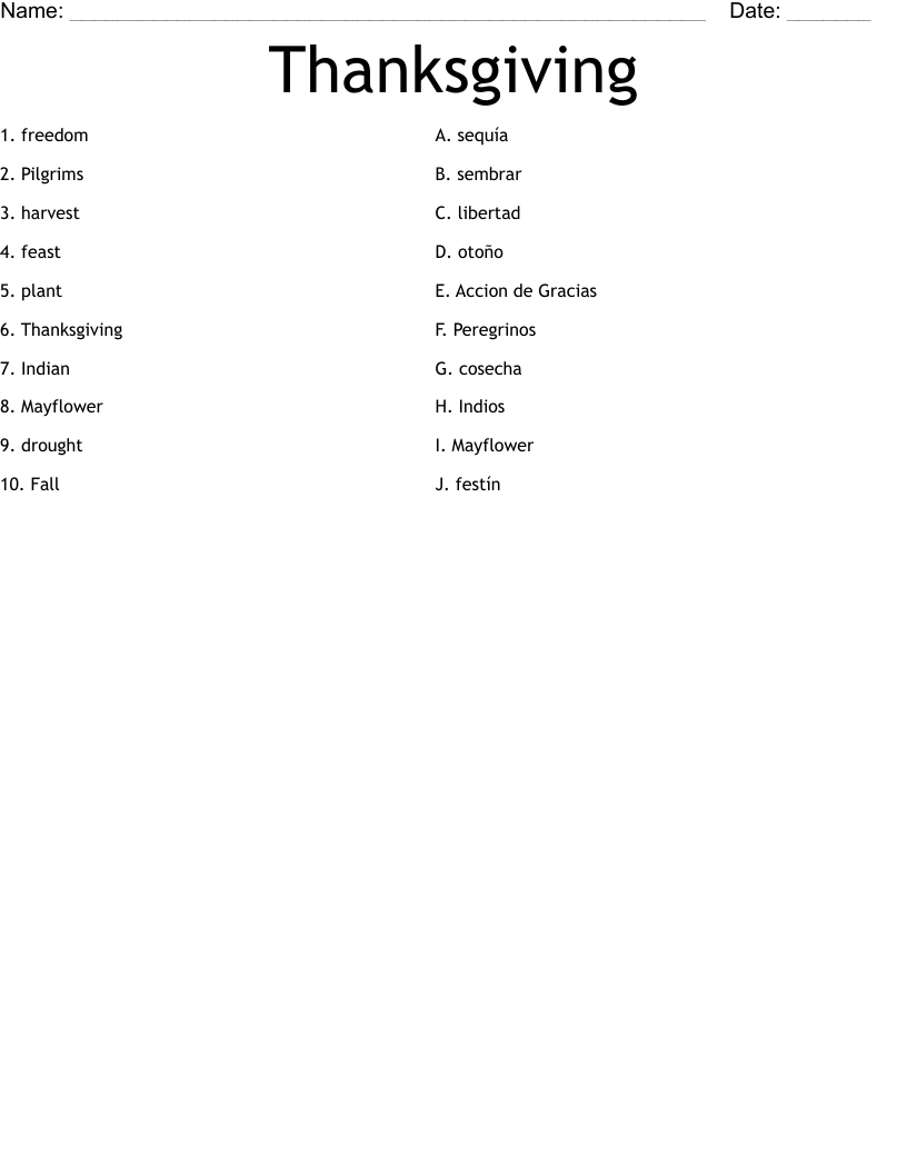 Thanksgiving Worksheet